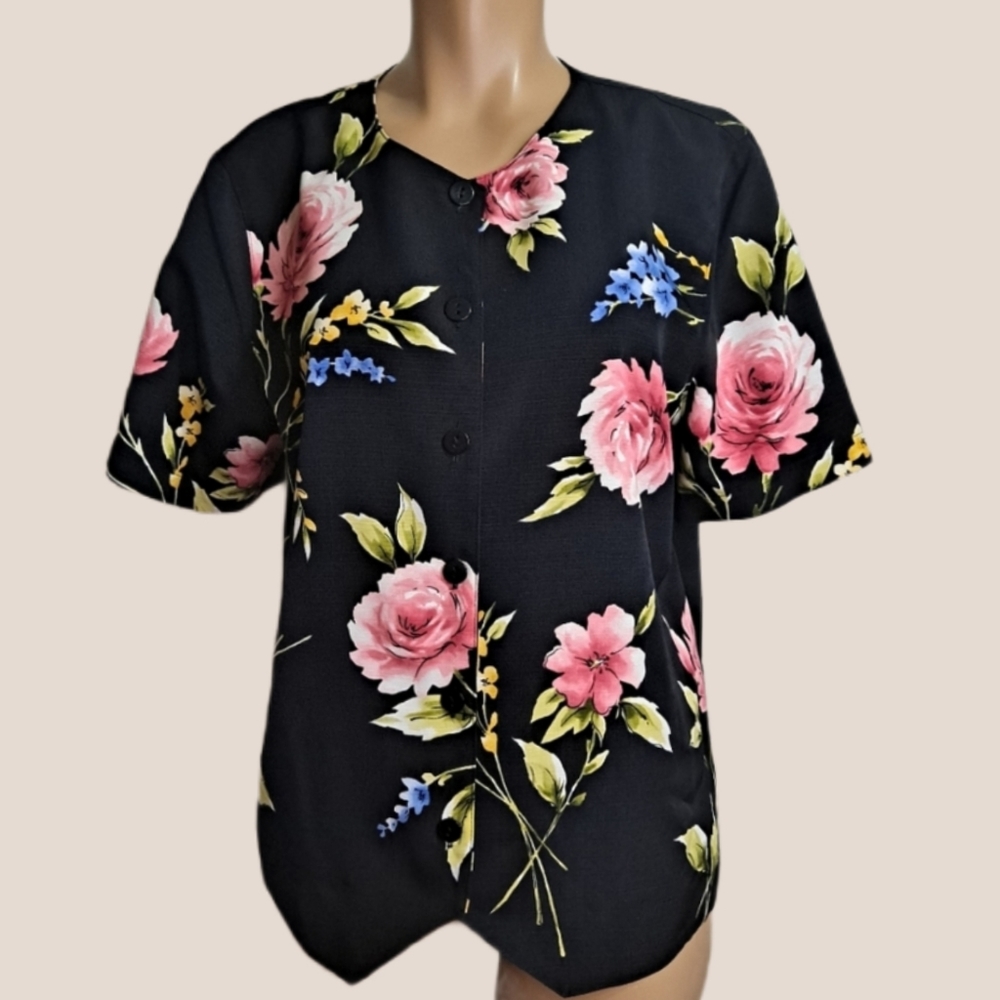 1990 Vintage floral Alfred dunner button shirt black size 10